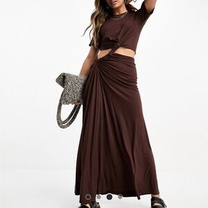 ASOS chocolate brown cut out twist dress